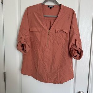 Express Women's Terracotta Roll-Tab Sleeve Blouse